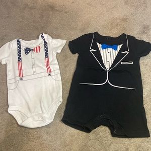 Set of 2 Adorable Infant Toddler Size 18 Months Onesies Tuxedo and Patriotic